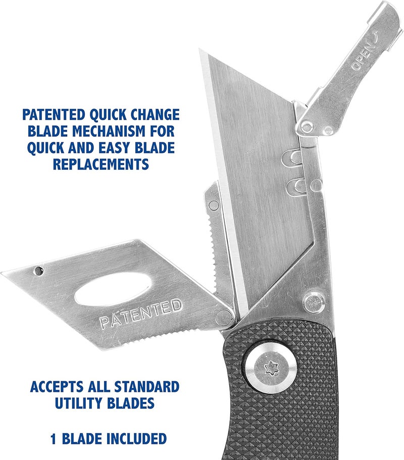 Sheffield Folding Utility Knife, Accepts Standard Utility Knife Blades, Box Cutter Aluminum Handle, Razor Blades Included, For Home, Office, Trades, and Warehouse - Image 4